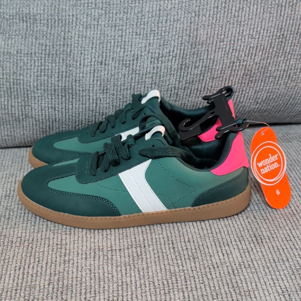 Wonder Nation Green Sneakers with Pink and White Accents
